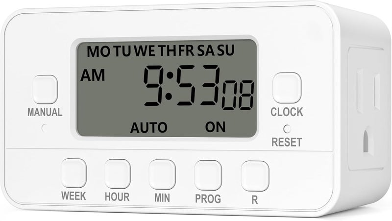 BN-LINK 7-Day Heavy Duty Digital Timer with Dual Outlet, LCD Display, 3-Prong Programmable Design, for Lights, Fans, Coffee Machine, Home, Kitchen, Office, Indoor Use, 125V 15A 1875W, 1 Pack - Image 1